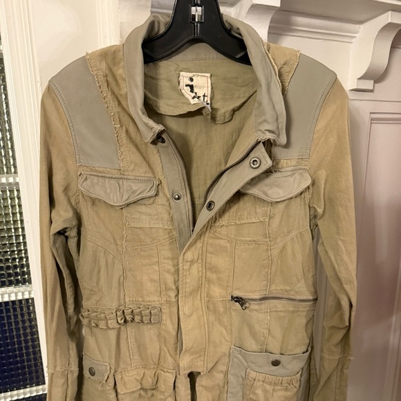 JKT NYC Jakett Khaki/ Green Utility Military Jacket Cotton/leather Trim S - Picture 2 of 13